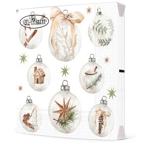 20 Servietten Naturlige Julekuler - Weihnachtselemante in Christbaumkugeln 33x33cm