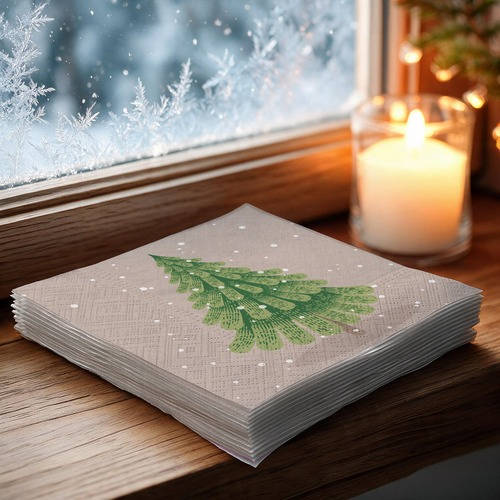 20 kleine Cocktailservietten Crafty Tree - Grüner Baum auf taupe 25x25cm
