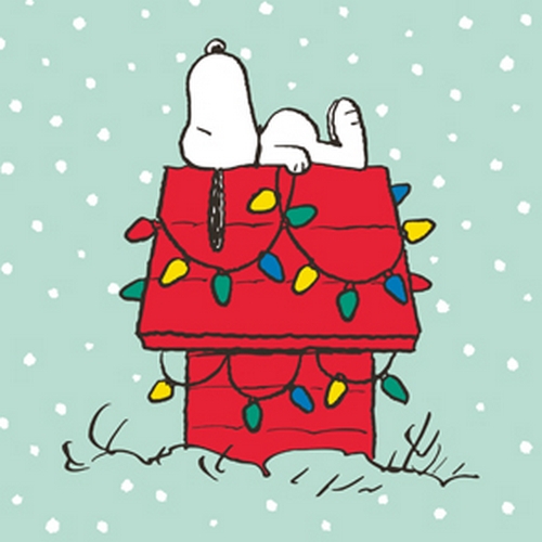 20 Servietten Snoopy X-Mas Home mint - Snoopy auf Weihnachtshütte mint 33x33cm