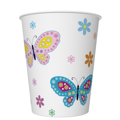 8 Pappbecher Graphic Colour Butterflies with Flowers - Blüten und Schmetterlinge 250ml Ø5,5-8cm x 9cm