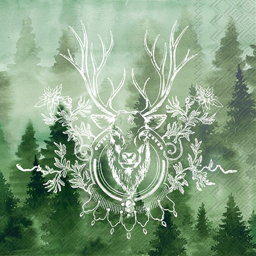 20 Servietten Foggy Forest - Hirsch auf Nebelwald 33x33cm