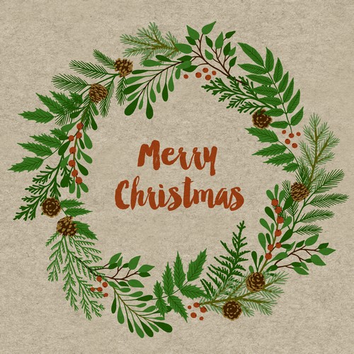25 Servietten nachhaltig Berry Wreath - Merry Christmas im Weihnachtskranz 33x33cm