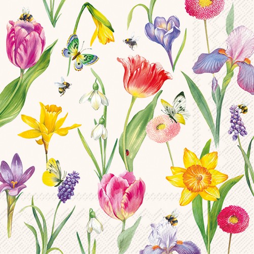 20 Servietten Spring Awakening - Narzissen, Tulpen und Krokus 33x33cm