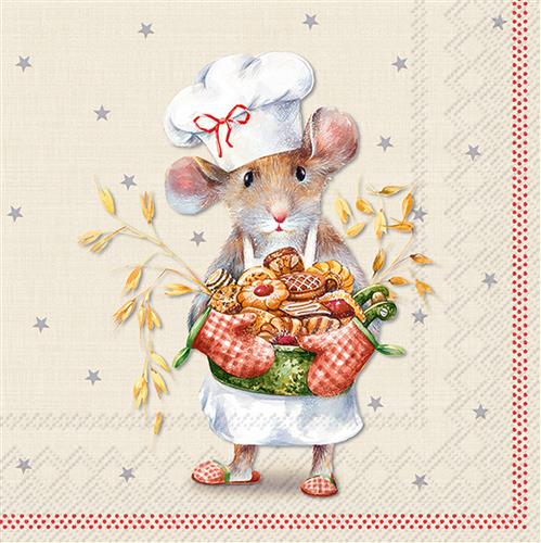 20 Servietten Anna baked - Fleißige Bäckermaus 33x33cm