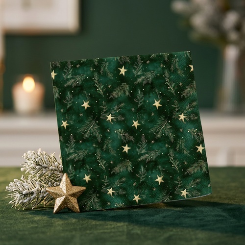 20 Servietten Sapin & Etoiles - Zweige und Sterne auf grün 33x33cm