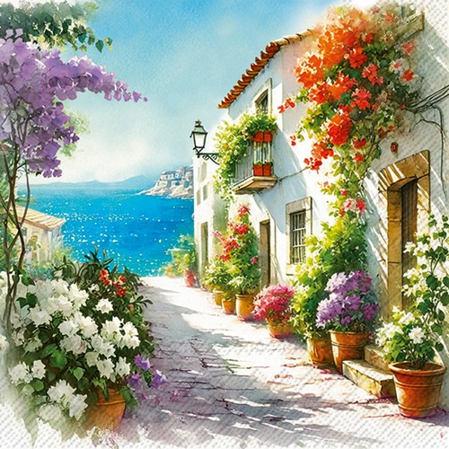 20 Servietten Holiday Time - Häuser am Meer 33x33cm