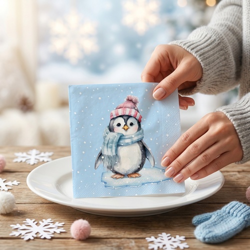 20 Servietten Pengupal - Pinguin auf Scholle 33x33cm