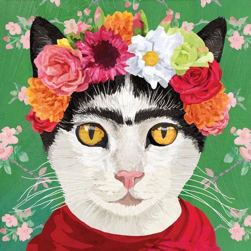 20 Servietten Frida - Katze mit Blumenkette 33x33cm