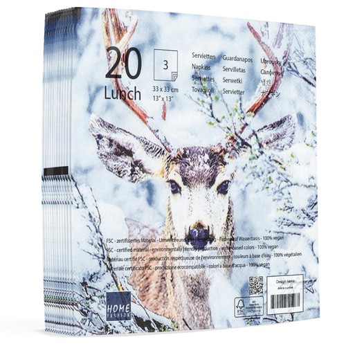 20 Servietten Stag in Snow - Hirsch im Winterwald 33x33cm