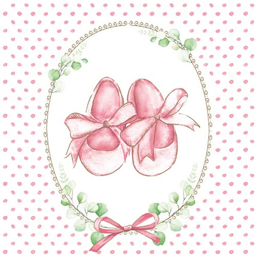 20 Servietten Baby Slippers pink - Schuhe mit Schleife rosa 33x33cm