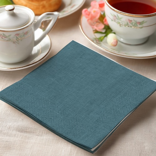 20 kleine Cocktailservietten Linen Ocean Tale - Uni Leinenstruktur petrol 25x25cm