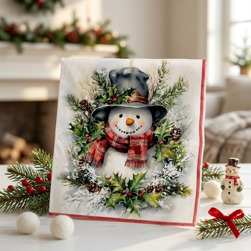 20 Servietten Snögubbe - Schneemann zwischen Zweige 33x33cm