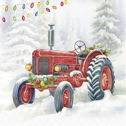 20 Servietten Festive Tractor - Traktor im Schnee 33x33cm