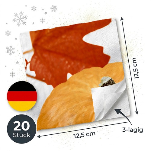 20 kleine Cocktailservietten Pumpkin Leaf - Einzelne Blätter an Kürbis 25x25cm