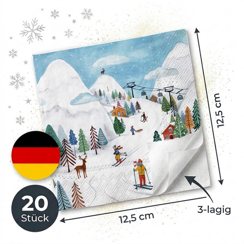 20 kleine Cocktailservietten Winter Joy - Skifahren durch den Winter 25x25cm