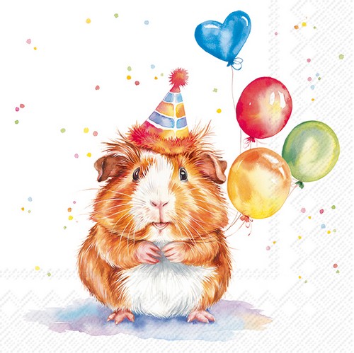 20 Servietten Birthday Kalli - Hamster mit Luftballons 33x33cm