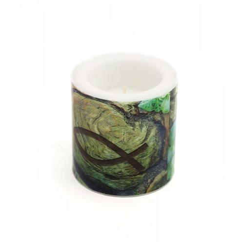 Kerze rund Ichthys in wood Ø 8cm, Höhe 7,5cm