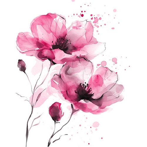 20 Servietten Fiori Delicati pink - Blumen rosa in Wasserfarben 33x33cm
