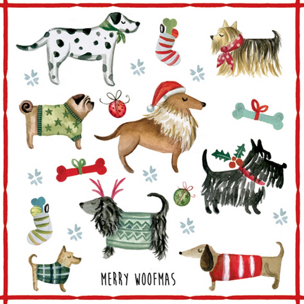 20 Servietten Merry Woofmas - Lustige Hund warm bekleidet 33x33cm