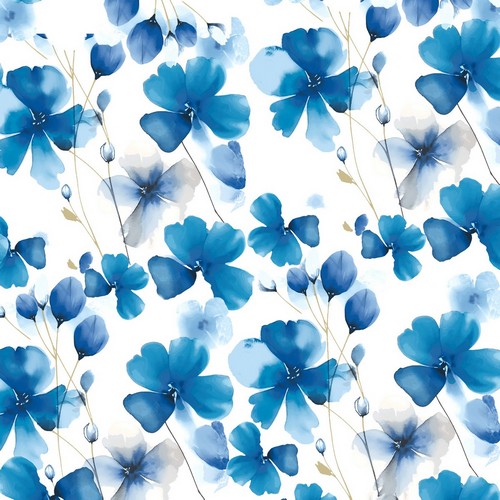 20 Servietten Everbloom blue - Gemalte blaue Blüten 33x33cm