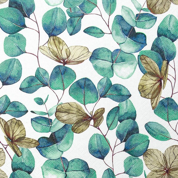 20 kleine Cocktailservietten Eucalyptus Leaves 25x25cm