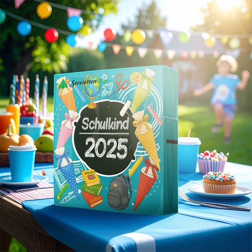 20 Servietten Schulkind 2025 - Einschulung türkis 2025 33x33cm