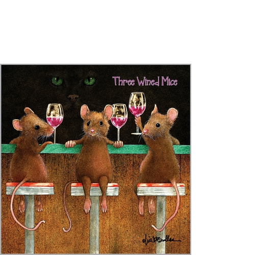 20 kleine Cocktailservietten Three Wined Mice - Drei Wein-Mäuse 25x25cm