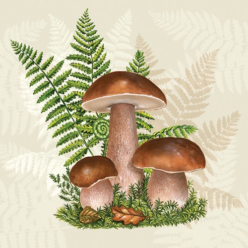 20 Servietten Boletus with Leaves of Fern - Steinpilze an Farn 33x33cm