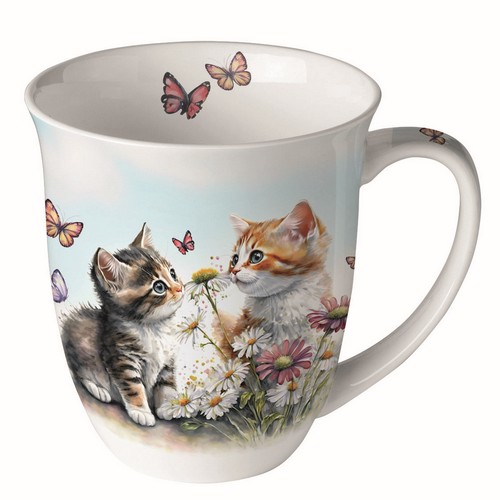 Tasse aus Porzellan Kittens in Flower Field - Katzen am Blumenbeet 0,4L, Höhe 10,5cm