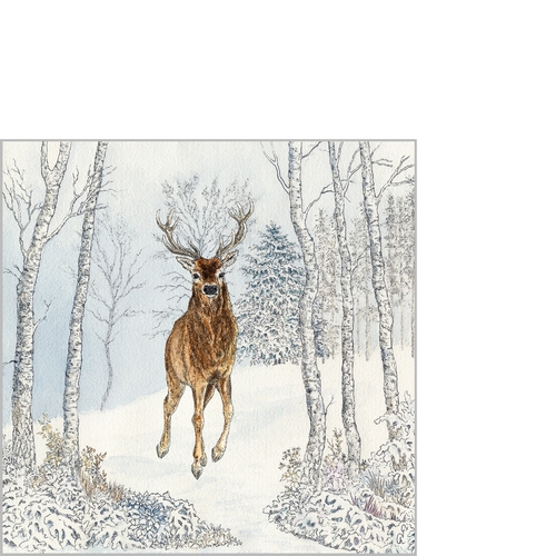 20 kleine Cocktailservietten Cerf Hiver - Hirsch im schneebedecktem Wald 25x25cm