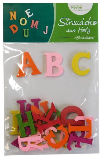 Streudeko Buchstaben für Mädchen A-Z aus Holz 26 Stück / Beutel
