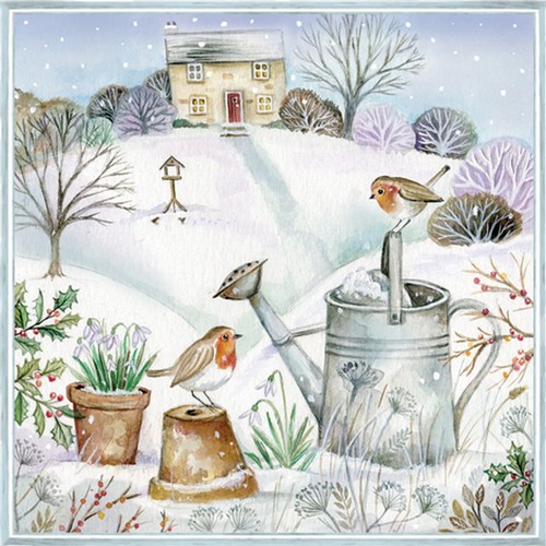 20 Servietten Vinterlandskap - Vögel erkunden das Winterhaus 33x33cm