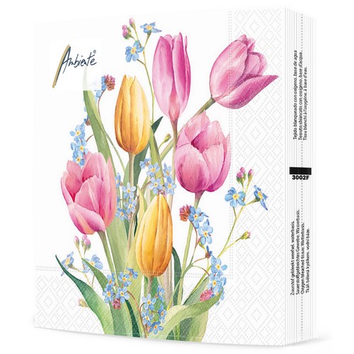 20 Servietten Tulips Bouquet - Tulpen in zarten Farben 33x33cm