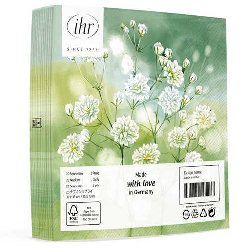 20 Servietten Little Beauties - Wiesenblumen in grüner Natur 33x33cm