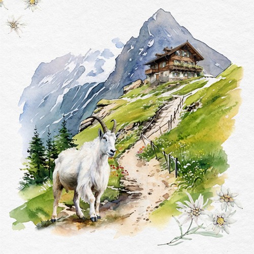 20 Servietten Mountains are Calling - Geißbock im Gebirge 33x33cm