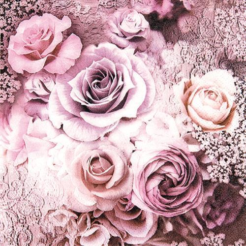 20 Servietten Evelien - Rosen lila Vintage 33x33cm