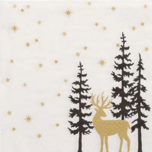 20 Servietten Golden Deer - Goldener Hirsch an Bäume 33x33cm