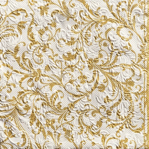 15 Servietten Elegance Damask white/gold - Ornamente gold/weiß 33x33cm