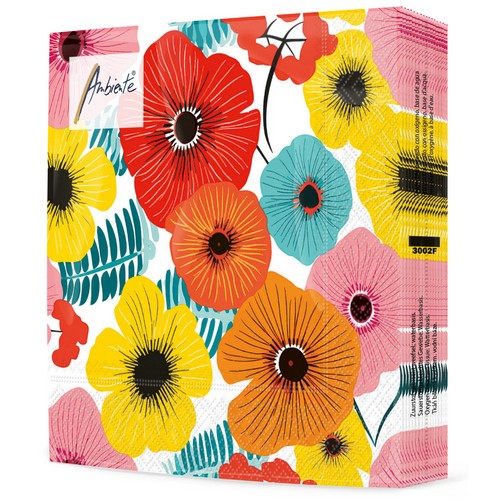 20 Servietten Colourful Flowers red - Moderne bunte Blütenvielfalt rot 33x33cm