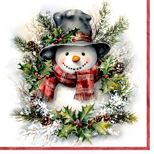 20 Servietten Snögubbe - Schneemann zwischen Zweige 33x33cm