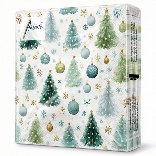 20 Servietten Baubles and Pines - Muster an Tannen und Kugeln 33x33cm
