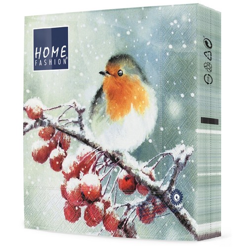 20 Servietten Hello Robin - Winterszene mit Vogel 33x33cm