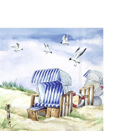 20 kleine Cocktailservietten Strandlust - Strandkorb unter Möwen 33x33cm