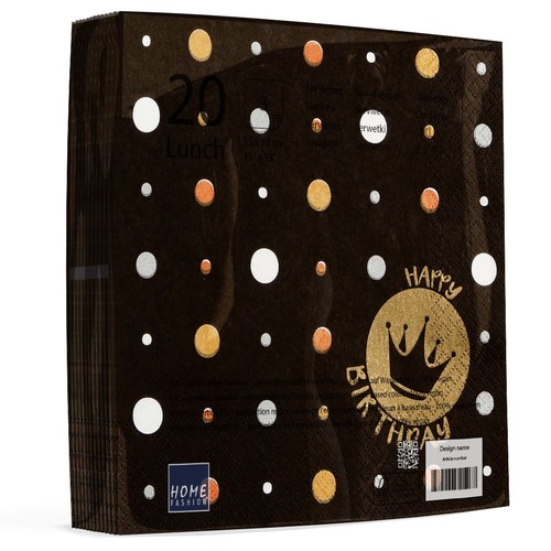 20 Servietten Happy Crown gold - Bunter Geburtstag mit Krone schwarz 33x33cm