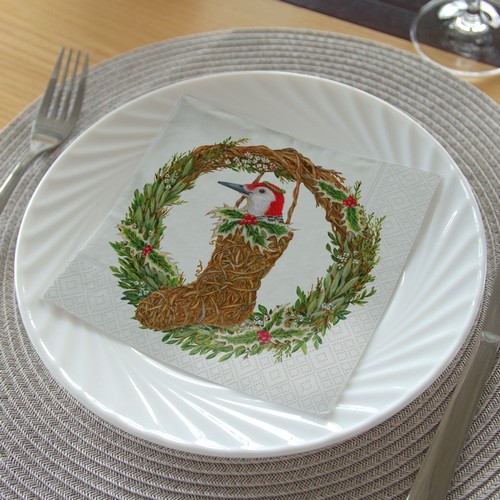 20 Servietten Claudette - Vogel im geflochtenen Strumpf 33x33cm