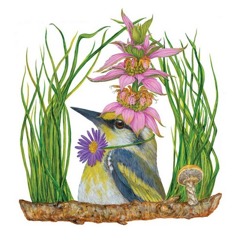 20 Servietten Harper - Vogel mit Blütenschmuck 33x33cm