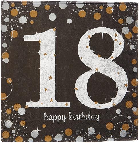 16 Servietten 18 Sparkling Celebrations silver & gold - 18. Geburtstag mit Glitzer silber 33x33cm