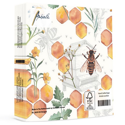 20 Servietten Honeycomb - Bienenkönigin an Honigwaben 33x33cm