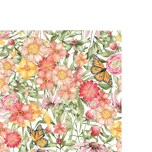 20 kleine Cocktailservietten Sunlit blooms - Sommerliche Blumenmischung 25x25cm