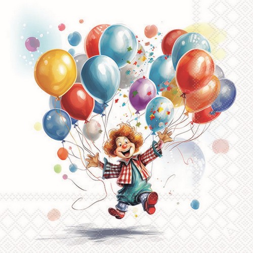 20 Servietten Clown - Clown mit bunten Ballons 33x33cm